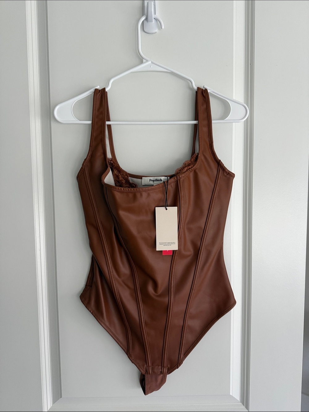Shapewear Faux Leather Lace Balconette Sculpting Bodysuit Size Medium